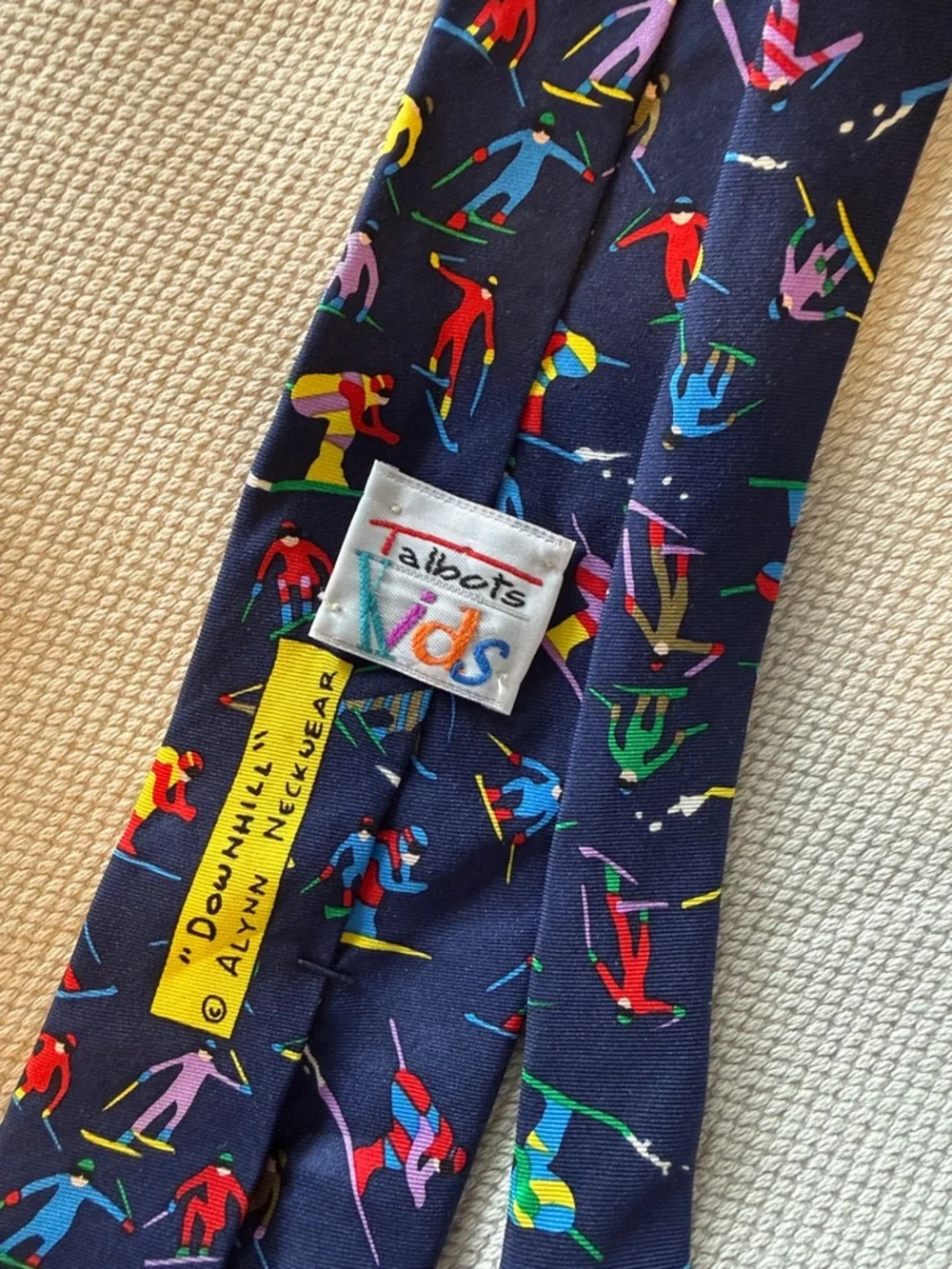 Talbots Navy Kids Tie with Multicolor Skiers